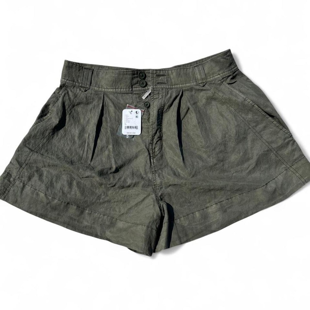 Free People Pleated Shorts Women 10 Olive Green NWT High Waisted Utility Boho